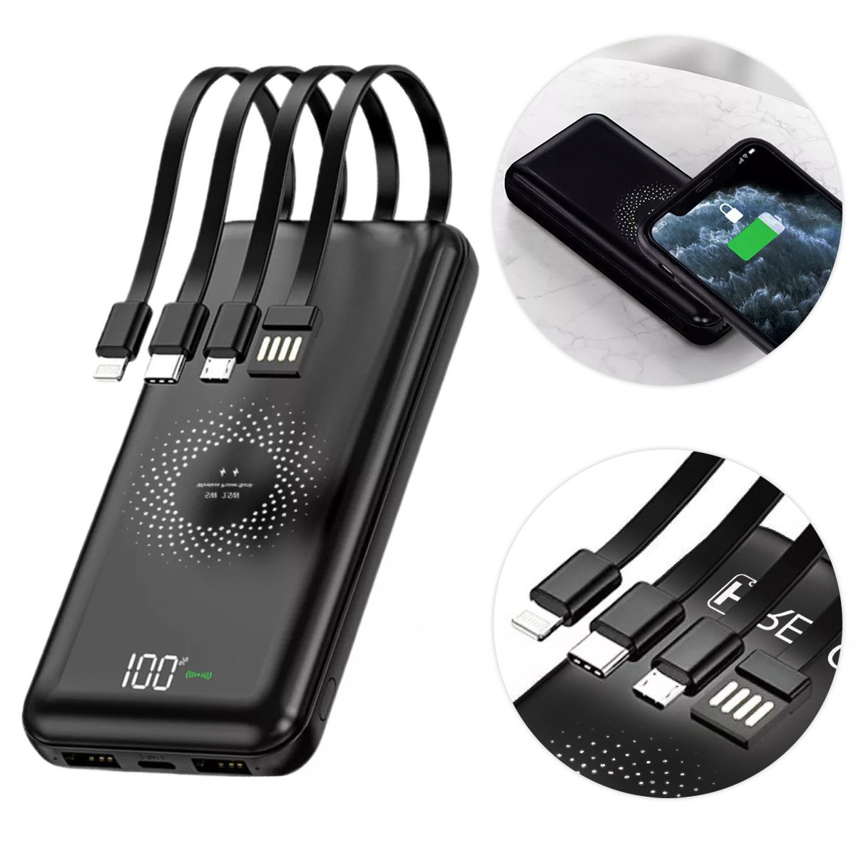 Carregador Portátil Sem Fio Indução Power Bank 10000mAh