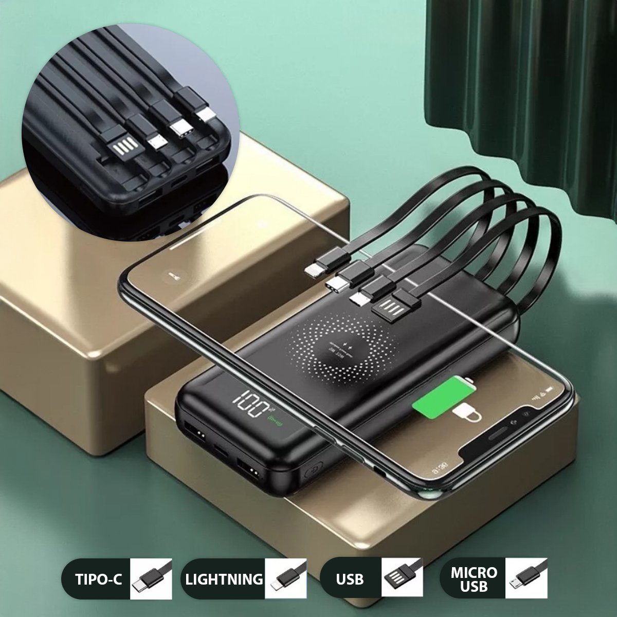 Carregador Portátil Sem Fio Indução Power Bank 10000mAh - Imagem 2